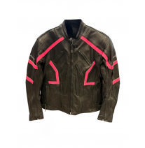 Женская кож. куртка из коровьей кожи, CE-1170 черно - розовый 2XL