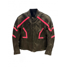 Женская кож. куртка из коровьей кожи, CE-1170 черно - розовый 2XL